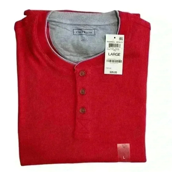 New Club Room Men's Fire Thermal Henley Shirt Size L Crewneck Three Buttom - Picture 10 of 10